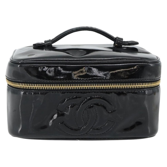 CHANEL COCO Mark Vanity Handtas Lakleer Zwart Goud CC Auth 181704