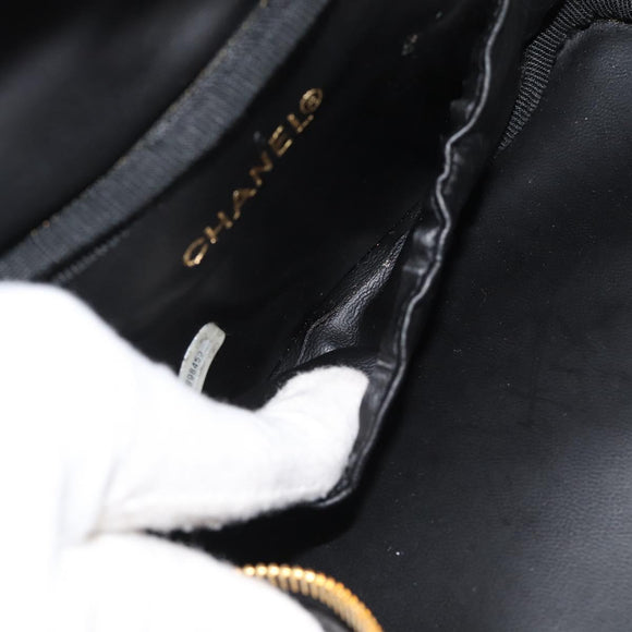 CHANEL COCO Mark Vanity Handtas Lakleer Zwart Goud CC Auth 181704