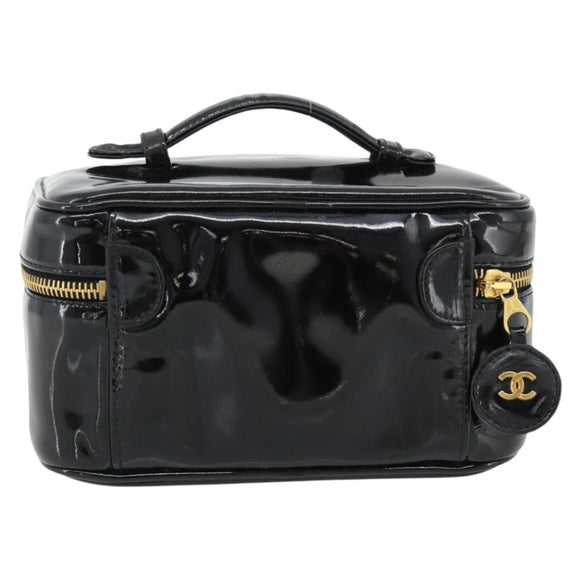 CHANEL COCO Mark Vanity Handtas Lakleer Zwart Goud CC Auth 181704