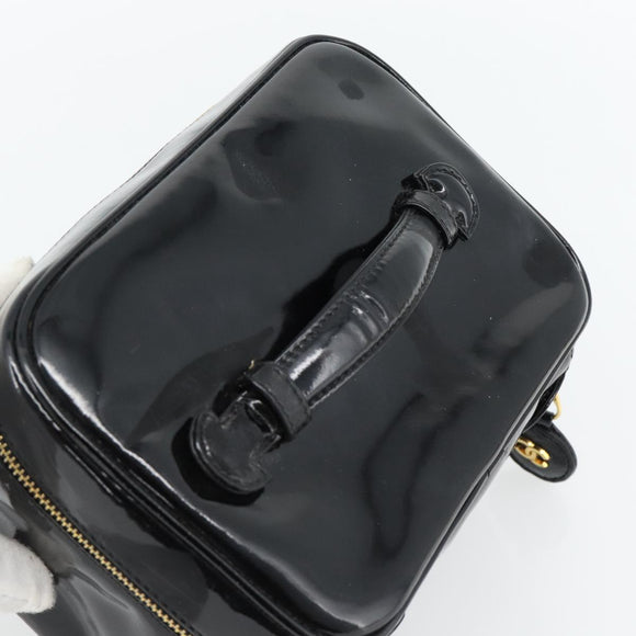 CHANEL COCO Mark Vanity Handtas Lakleer Zwart Goud CC Auth 181704