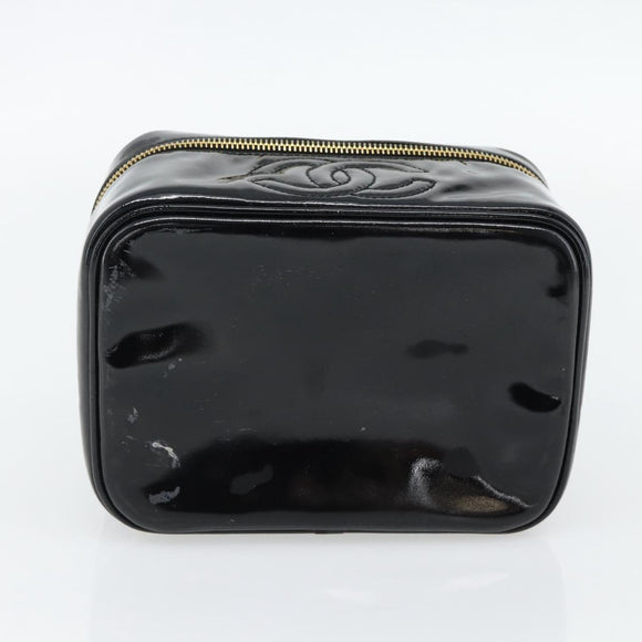 CHANEL COCO Mark Vanity Handtas Lakleer Zwart Goud CC Auth 181704
