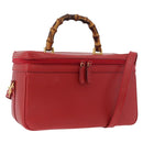 GUCCI Bamboo Vanity Hand Bag Leather 2way Red Gold 013 122 2491 Auth 181707A-1