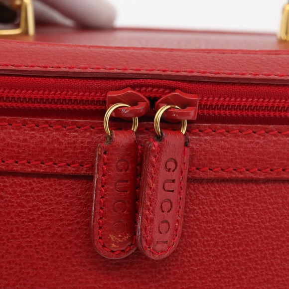 GUCCI Bamboo Vanity Hand Bag Leather 2way Red Gold 013 122 2491 Auth 181707A