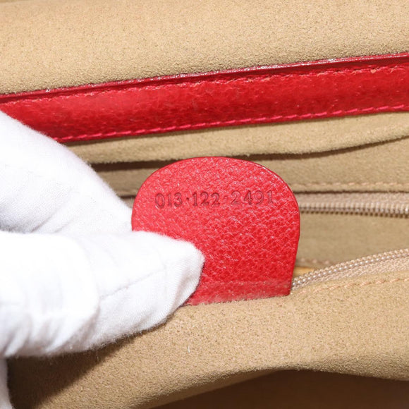 GUCCI Bamboo Vanity Hand Bag Leather 2way Red Gold 013 122 2491 Auth 181707A