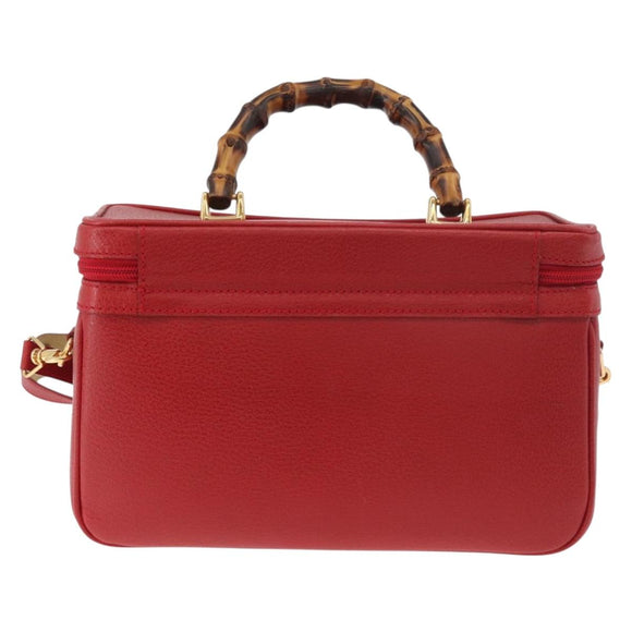 GUCCI Bamboo Vanity Hand Bag Leather 2way Red Gold 013 122 2491 Auth 181707A