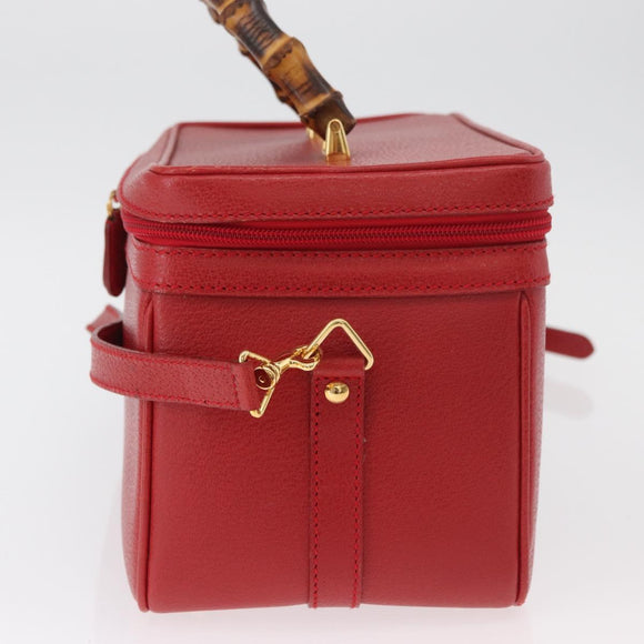 GUCCI Bamboo Vanity Hand Bag Leather 2way Red Gold 013 122 2491 Auth 181707A
