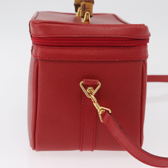 GUCCI Bamboo Vanity Hand Bag Leather 2way Red Gold 013 122 2491 Auth 181707A