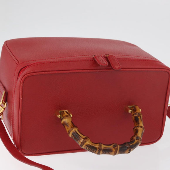 GUCCI Bamboo Vanity Hand Bag Leather 2way Red Gold 013 122 2491 Auth 181707A
