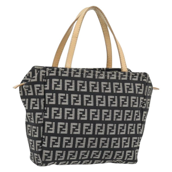 FENDI Zucchino Canvas Hand Bag Black Gold Auth 181708