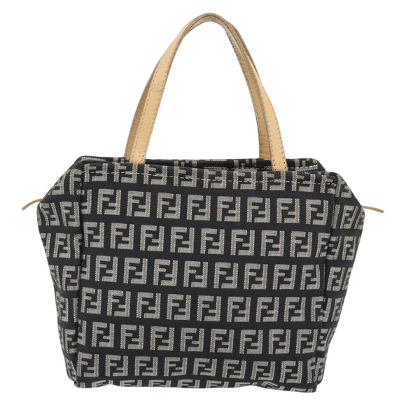 FENDI Zucchino Canvas Hand Bag Black Gold Auth 181708