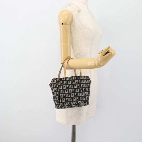 FENDI Zucchino Canvas Hand Bag Black Gold Auth 181708