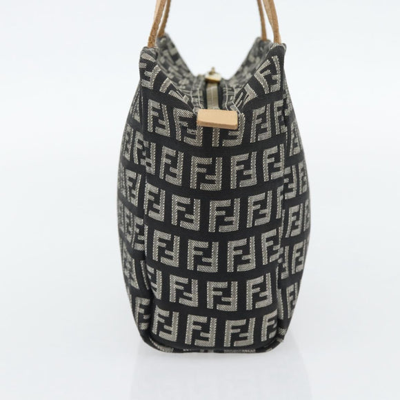 FENDI Zucchino Canvas Hand Bag Black Gold Auth 181708