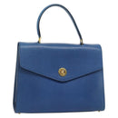 CELINE Circle Hand Bag Leather Blue Gold Auth 181709A-1