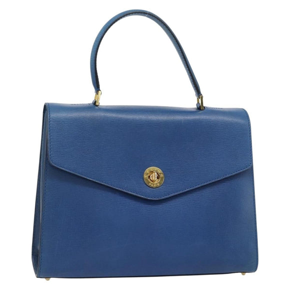 CELINE Circle Hand Bag Leather Blue Gold Auth 181709A