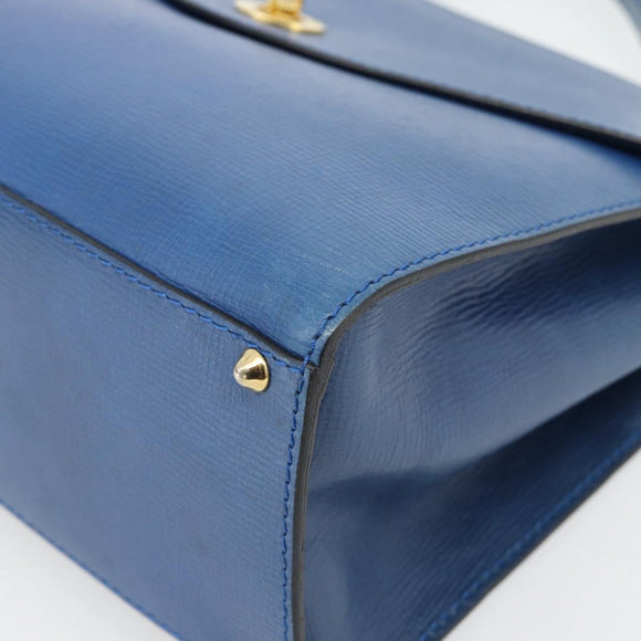 CELINE Circle Hand Bag Leather Blue Gold Auth 181709A