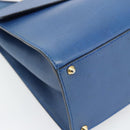 CELINE Circle Hand Bag Leather Blue Gold Auth 181709A-14