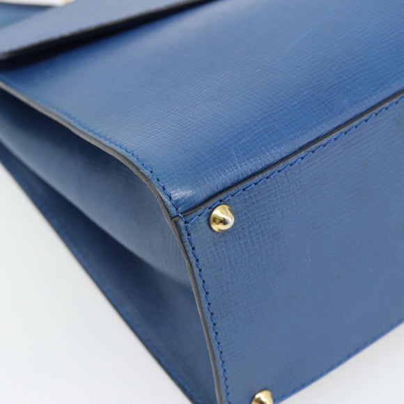 CELINE Circle Hand Bag Leather Blue Gold Auth 181709A