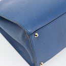 CELINE Circle Hand Bag Leather Blue Gold Auth 181709A-16