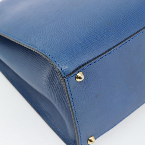 CELINE Circle Hand Bag Leather Blue Gold Auth 181709A
