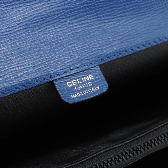 CELINE Circle Hand Bag Leather Blue Gold Auth 181709A