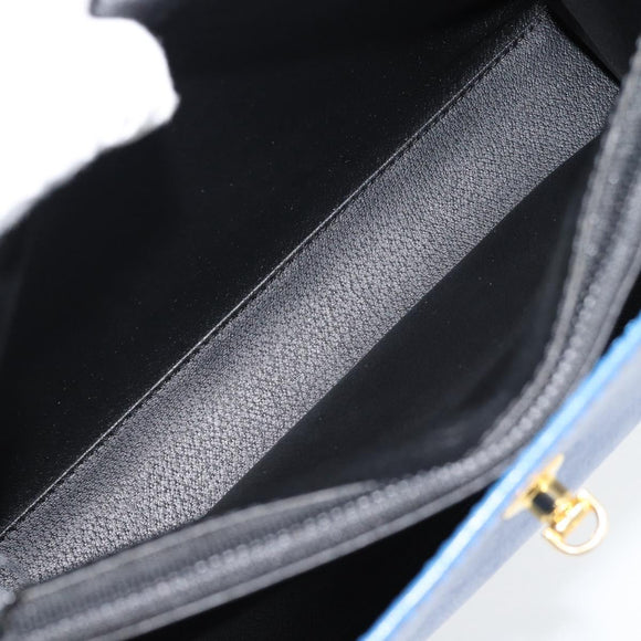 CELINE Circle Hand Bag Leather Blue Gold Auth 181709A