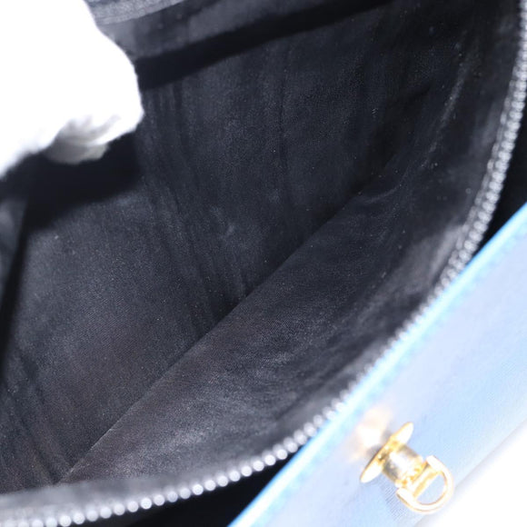 CELINE Circle Hand Bag Leather Blue Gold Auth 181709A