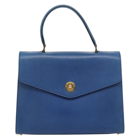 CELINE Circle Hand Bag Leather Blue Gold Auth 181709A