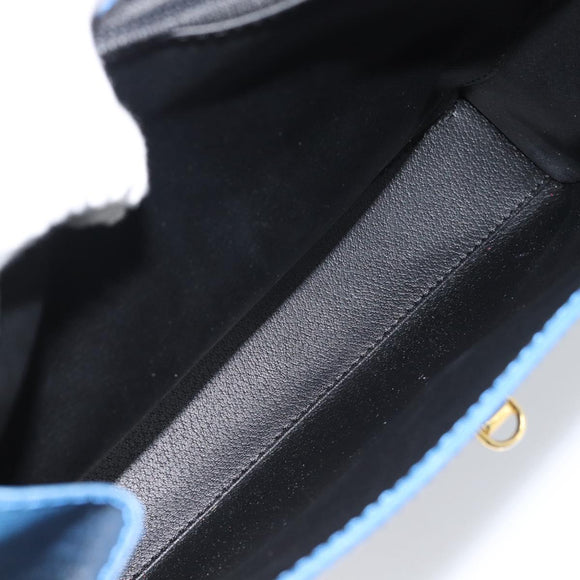 CELINE Circle Hand Bag Leather Blue Gold Auth 181709A