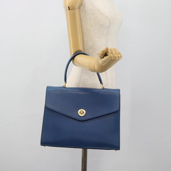 CELINE Circle Hand Bag Leather Blue Gold Auth 181709A