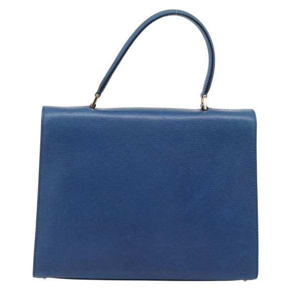 CELINE Circle Hand Bag Leather Blue Gold Auth 181709A