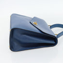 CELINE Circle Hand Bag Leather Blue Gold Auth 181709A-4