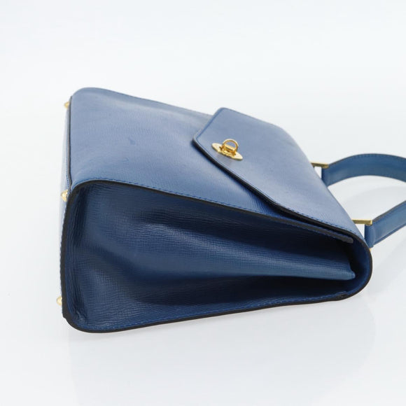 CELINE Circle Hand Bag Leather Blue Gold Auth 181709A