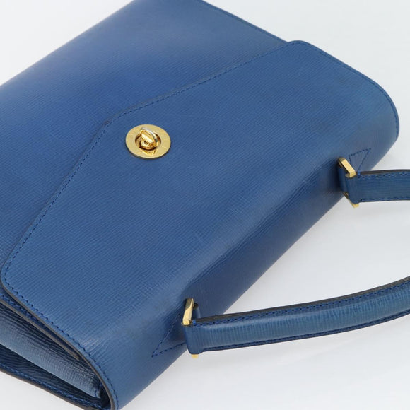 CELINE Circle Hand Bag Leather Blue Gold Auth 181709A