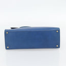 CELINE Circle Hand Bag Leather Blue Gold Auth 181709A-5