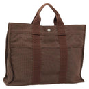 HERMES Fourre Tout MM Handtas Canvas Bruin Zilver Auth 181710-1