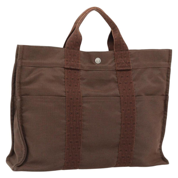 HERMES Fourre Tout MM Handtas Canvas Bruin Zilver Auth 181710