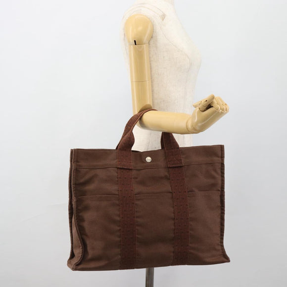 HERMES Fourre Tout MM Handtas Canvas Bruin Zilver Auth 181710