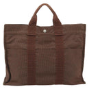 HERMES Fourre Tout MM Handtas Canvas Bruin Zilver Auth 181710-13