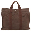 HERMES Fourre Tout MM Handtas Canvas Bruin Zilver Auth 181710-2