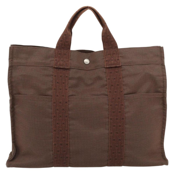 HERMES Fourre Tout MM Handtas Canvas Bruin Zilver Auth 181710