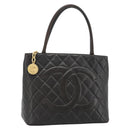 CHANEL Matelasse Reprint Tote Bag Lamb Skin Black Gold CC Auth 181711A-1