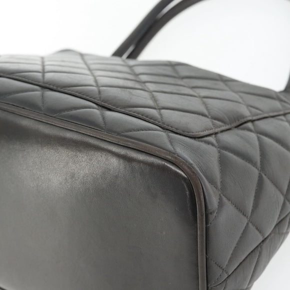 CHANEL Matelasse Reprint Tote Bag Lamb Skin Black Gold CC Auth 181711A