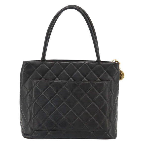CHANEL Matelasse Reprint Tote Bag Lamb Skin Black Gold CC Auth 181711A