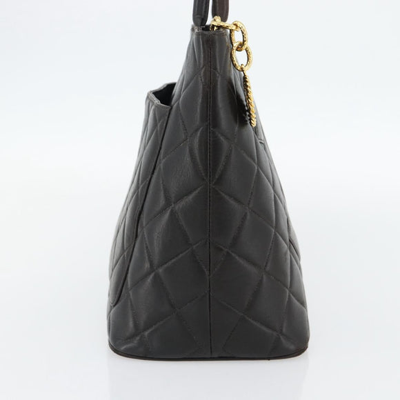 CHANEL Matelasse Reprint Tote Bag Lamb Skin Black Gold CC Auth 181711A