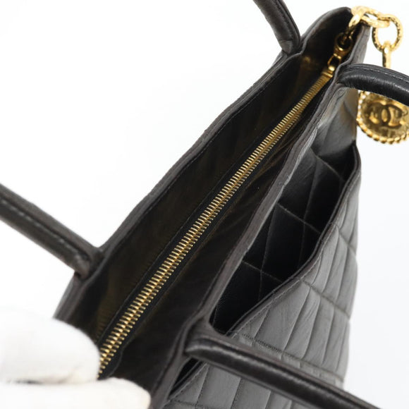 CHANEL Matelasse Reprint Tote Bag Lamb Skin Black Gold CC Auth 181711A