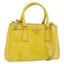 PRADA Galleria Hand Bag Patent Leather 2way Yellow Gold Auth 181712-1