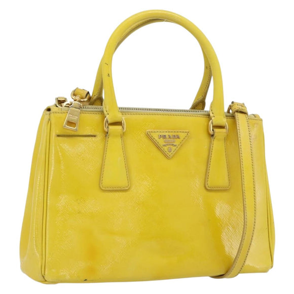 PRADA Galleria Hand Bag Patent Leather 2way Yellow Gold Auth 181712