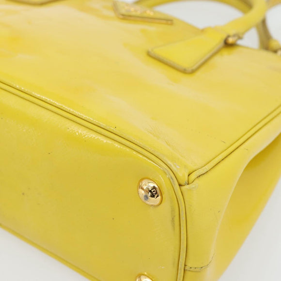 PRADA Galleria Hand Bag Patent Leather 2way Yellow Gold Auth 181712