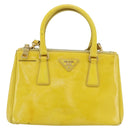PRADA Galleria Hand Bag Patent Leather 2way Yellow Gold Auth 181712-13