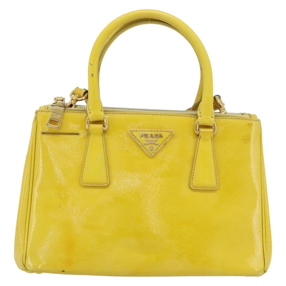 PRADA Galleria Hand Bag Patent Leather 2way Yellow Gold Auth 181712